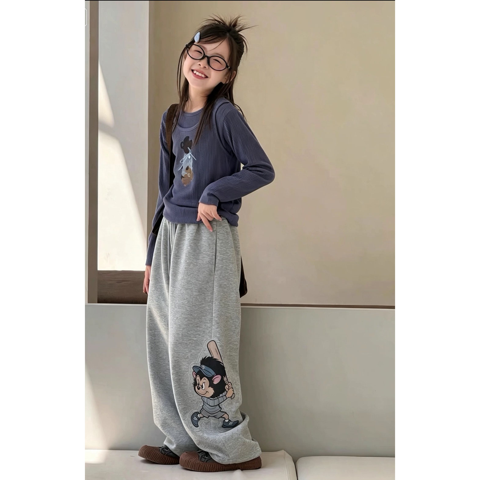 韩系女童甜美套装2026秋季新款中大童上衣休闲弯刀裤子儿童两件套