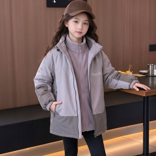 女童冲锋衣三合一可拆卸秋冬季2026新款中大儿童夹棉加厚外套冬装