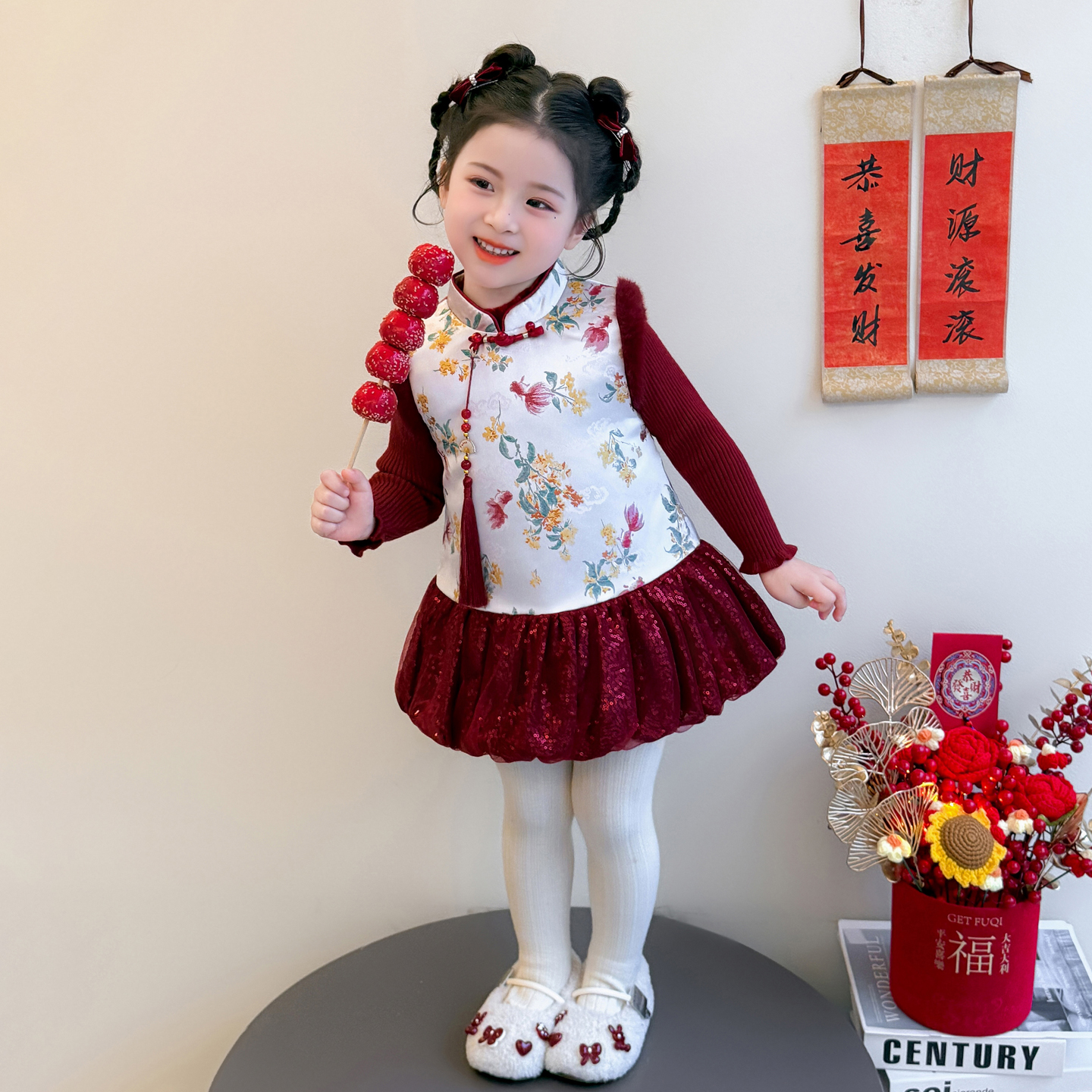 女童中国风旗袍裙秋冬新款