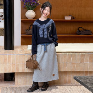 韩系女童甜美套装2026新款秋冬款儿童冬装加绒卫衣半身裙子两件套