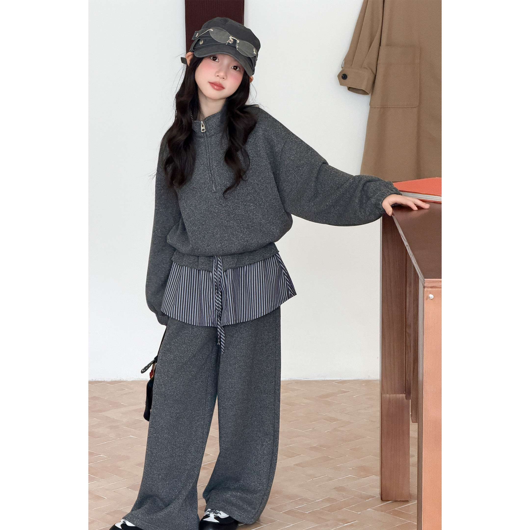 韩系女童秋装2026新款纯色套装时髦中大童秋款休闲运动卫衣两件套