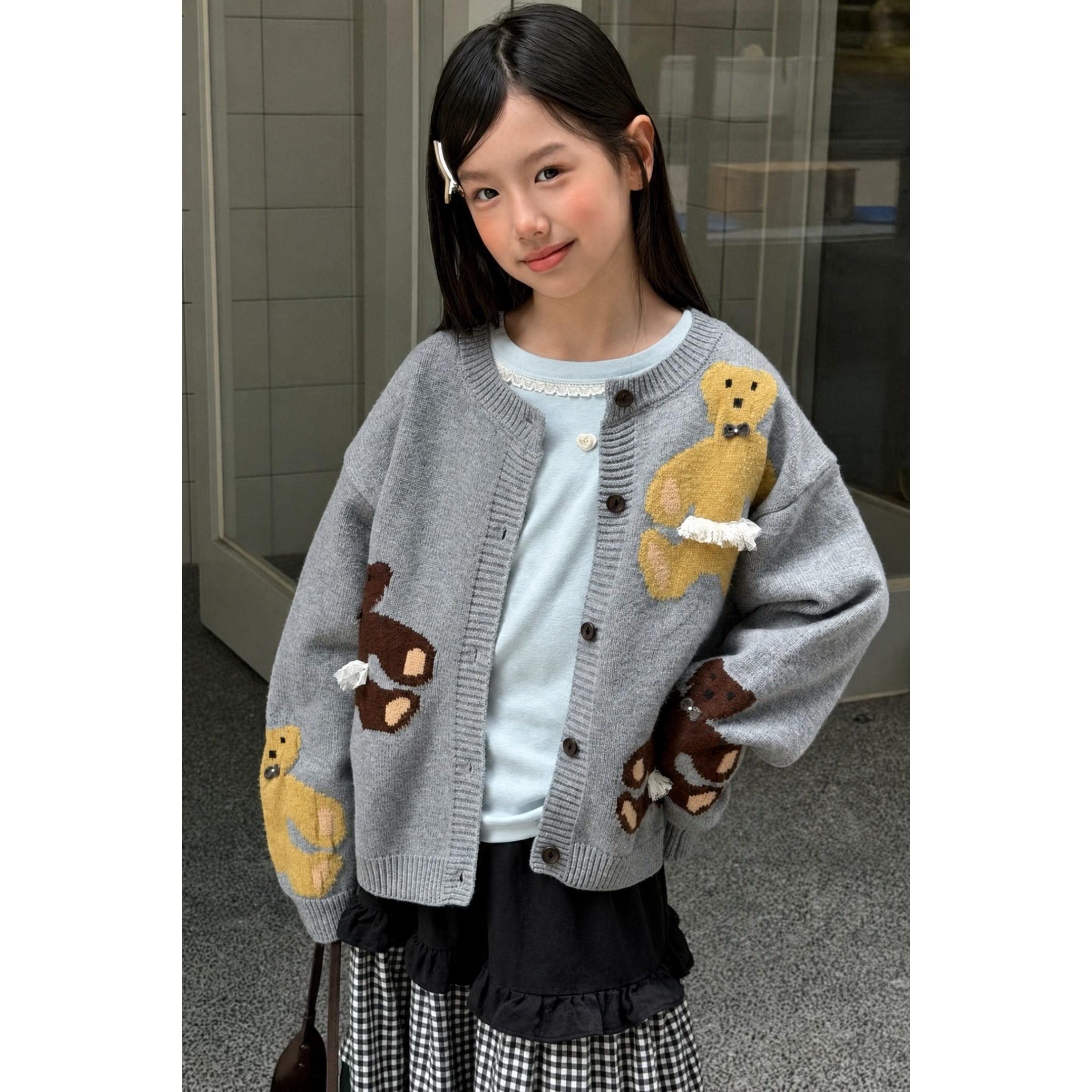 韩系女童休闲提花毛衣针织开衫2026新款秋装初中生秋冬毛衣外套潮