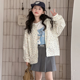 女童连帽外套春装2026新款女大童春秋款上衣初中生女孩碎花夹克衫