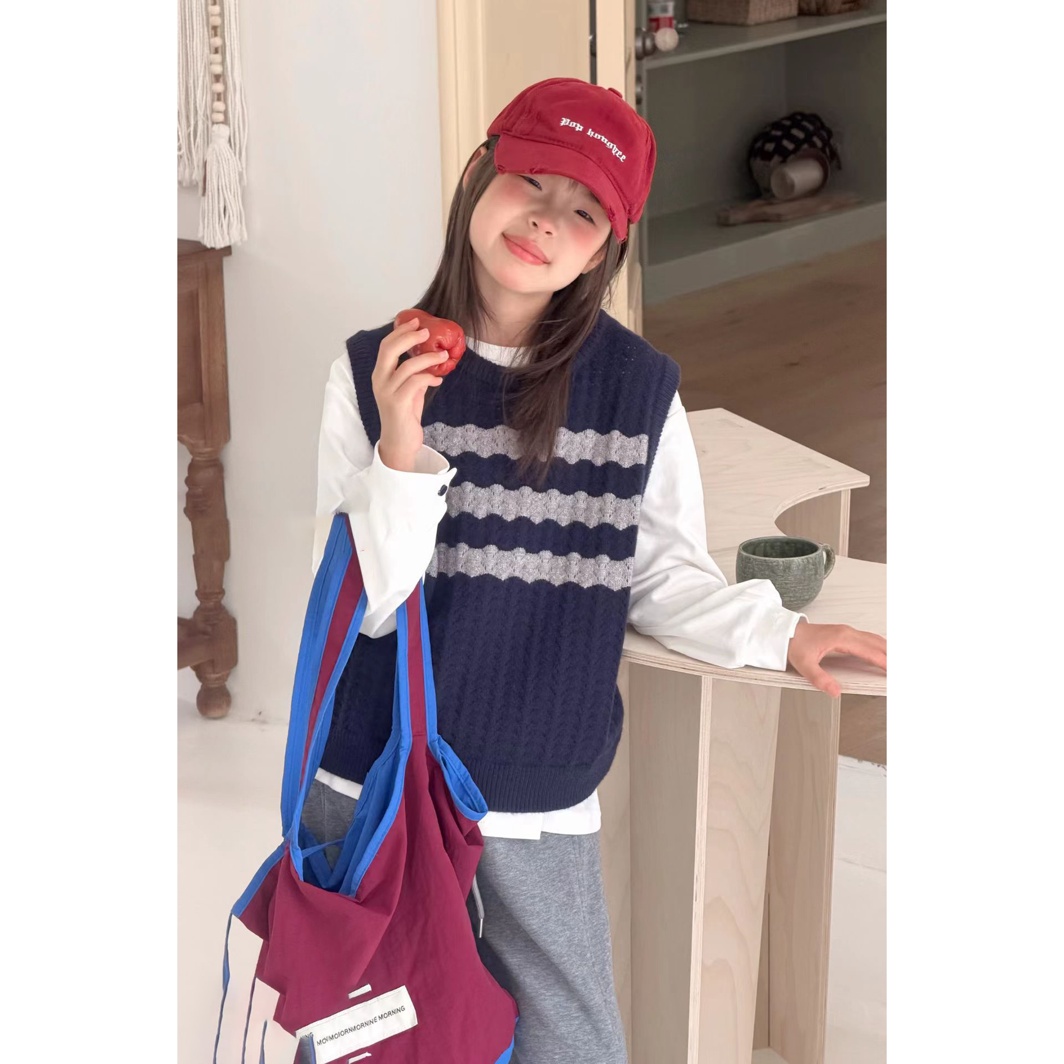 韩系女童学院风上衣套装2026秋季新款儿童毛线马甲打底衫两件套潮