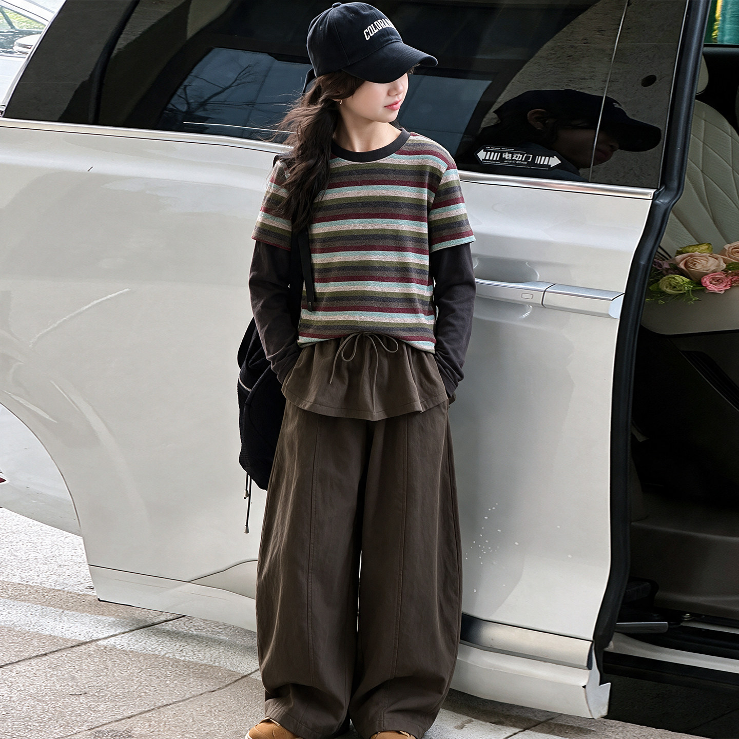 韩系女童秋装套装2026新款儿童假两件条纹打底衫屁帘裤休闲两件套