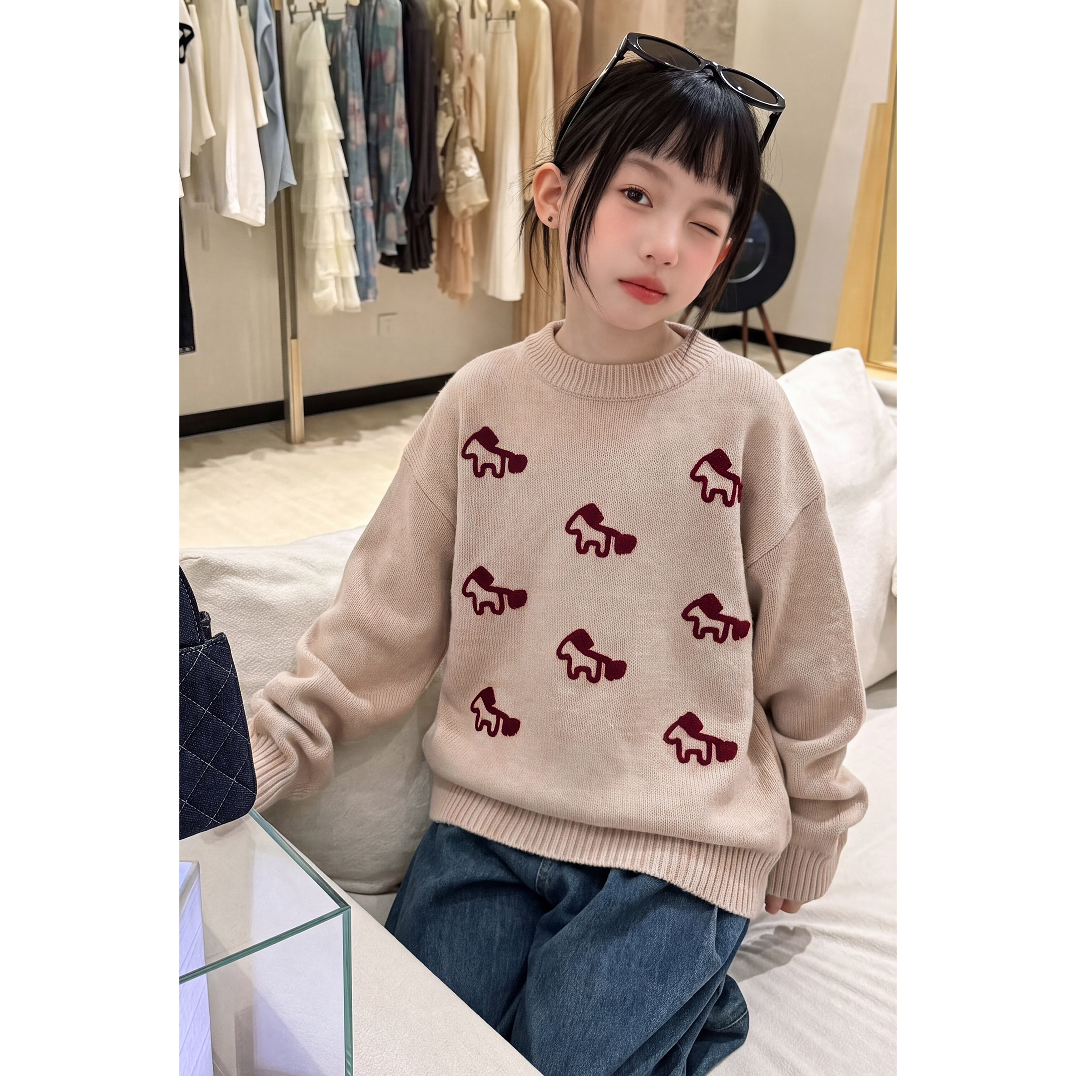 韩系女童休闲毛衣2026新款秋装中大童圆领长袖针织衫卡通儿童上衣