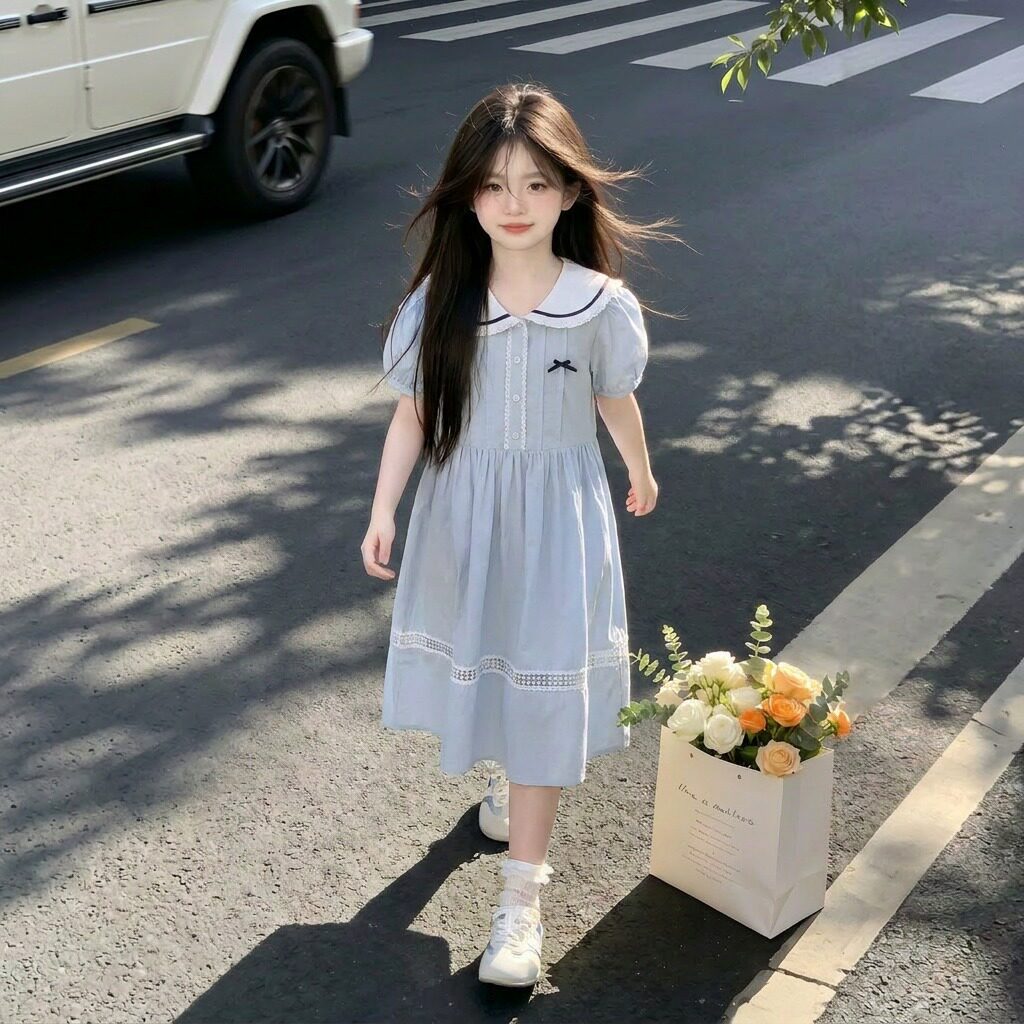 女童连衣裙夏薄款2026新款初中生学院风公主裙女孩大童巨好看裙子图片