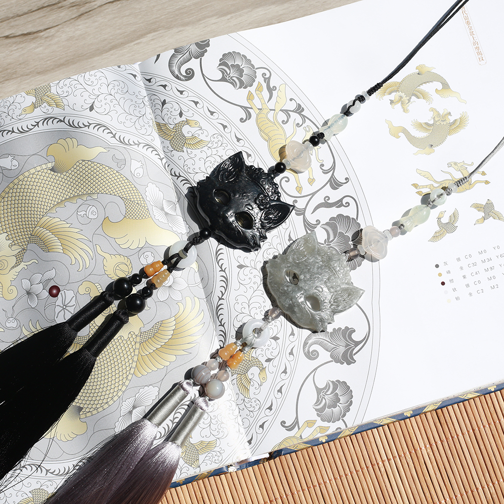 中式挂件汉服玉佩猫咪面具禁步