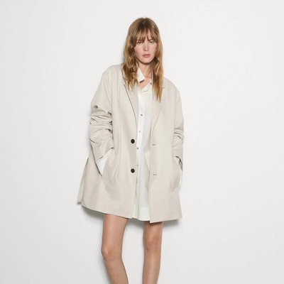 MD24秋冬新款职场通勤风白色宽松版显瘦随性中长款西装女外套风衣