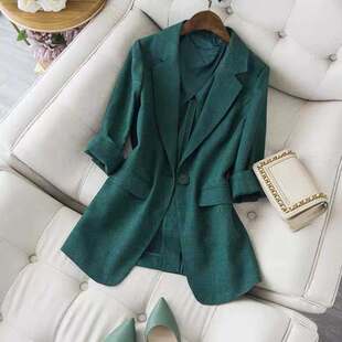 精品西装 高端日系收腰显白小西服外套修身 女 祖母绿色 衬托气质