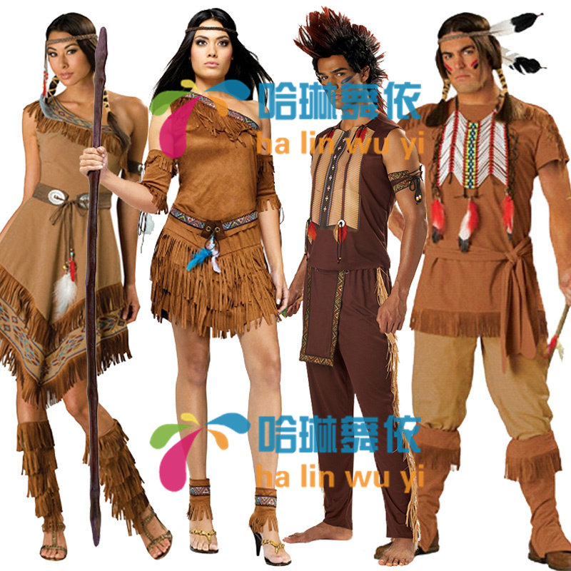 万圣节服装 cos演出衣服成人男女土著人原始人印第安豹纹野人服装