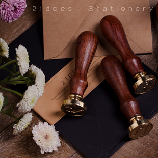 告白情书DIY信封装 原木手柄 饰封印定制 英文字体火漆章 古典罗马