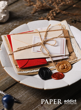 21DOES 原创混装便签纸 MINI特种纸信封蜡印素材包复古手账纸装饰