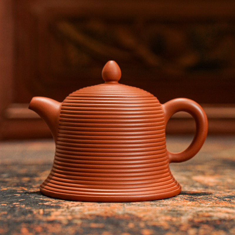 邱桂林朱泥手拉壶正宗潮州冲茶泡茶朱泥壶紫砂工夫千线金钟壶