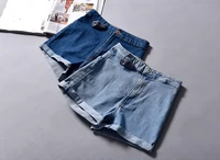 Tây Ban Nha đơn giản quần curling eo cao Một từ quần short denim bốn mặt từ quần nóng mùa xuân và mùa hè quần áo nữ 0,22 - Quần jean quần bò dài