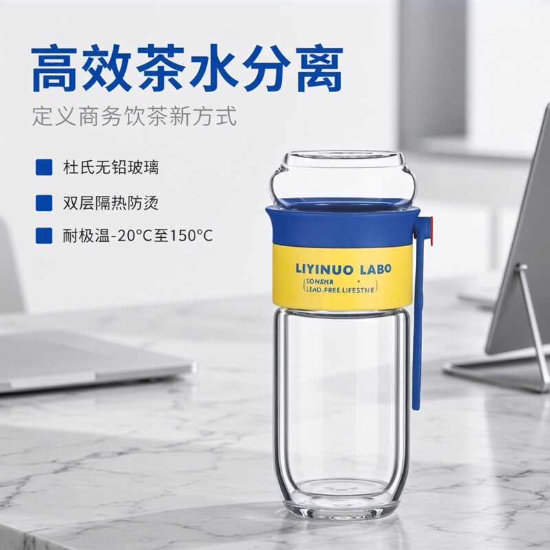 高硼硅双层隔热旋盖泡茶玻璃杯