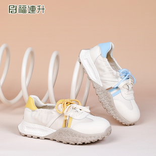福连升2025秋新款轻便软底透气时尚百搭休闲女鞋运动鞋真皮阿甘鞋