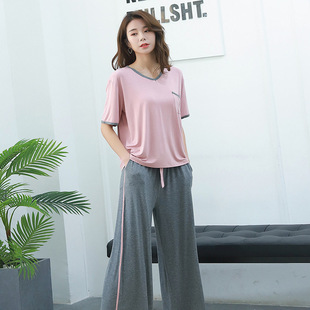 睡衣女2024年新款小个子夏季短袖九分裤运动套装薄款莫代尔家居服