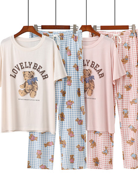 睡衣女款短袖长裤夏2025新款可外穿可爱套头两件套GP莫代尔家居服