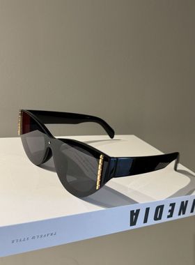 复古豹纹猫眼无框一体式高级感墨镜女方圆脸显瘦2025新款太阳眼镜