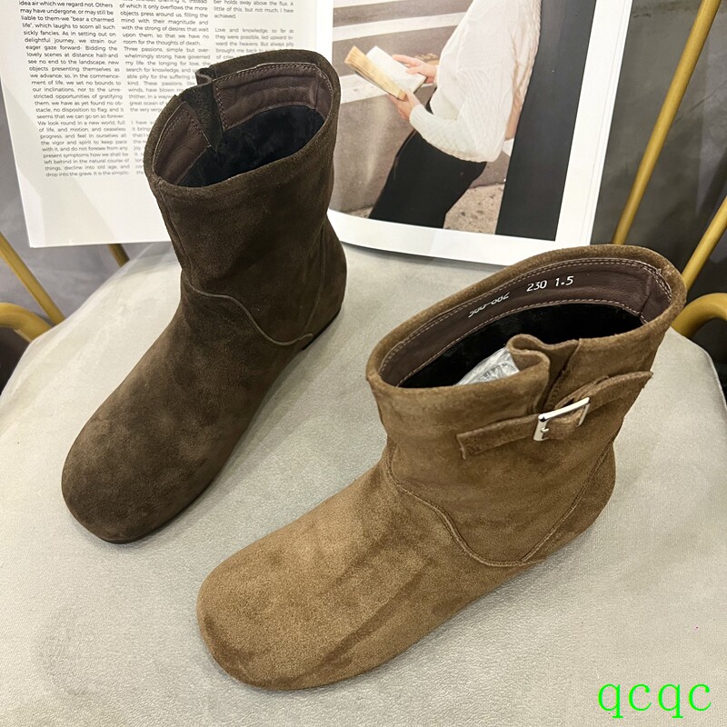 诗路花语580-882加绒靴子2025冬季新款真皮女鞋套筒休闲短靴棉靴