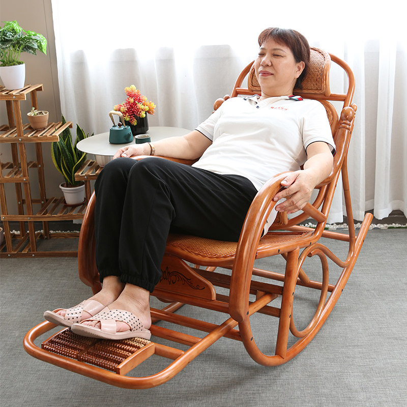 阳台藤椅家用老人摇摇椅室内客厅高背天然印尼真藤靠背椅大人躺椅