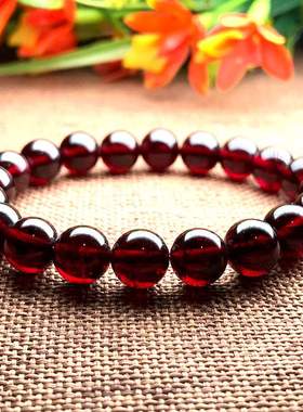天然石榴石手链女生款单圈酒红色