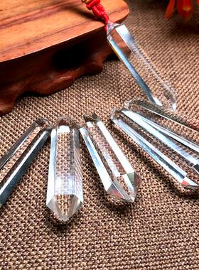 天然白水晶六棱柱双尖灵摆吊坠粉水晶原石打磨男女款礼物QML--000