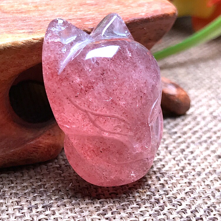 天然草莓晶狐狸吊坠女款饰品吊坠