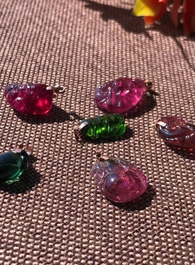 天然碧玺吊坠18K金镶嵌手工雕刻