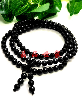 天然黑碧玺三圈手链手工编制佛珠