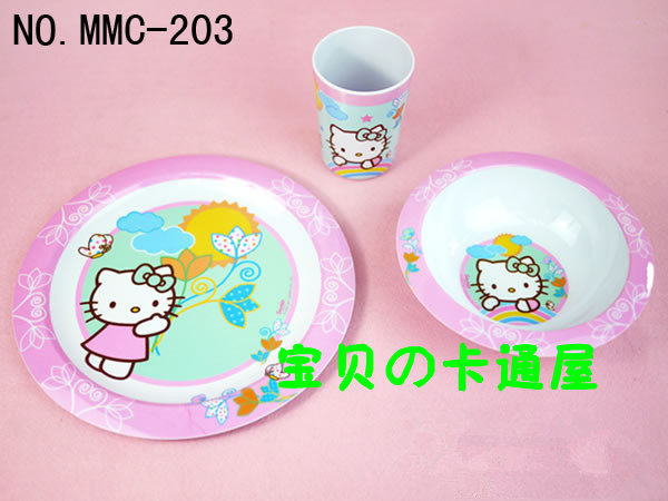 现货包邮~正品hellokitty美耐皿餐具仿瓷防摔 碗/盘/杯三件套礼盒