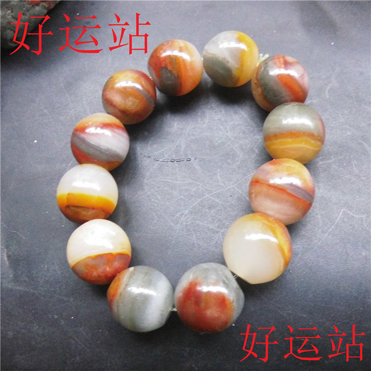 新款促销黄龙玉多色圆珠男手链玉石抛光面手串玉佩手珠黄蜡石手饰