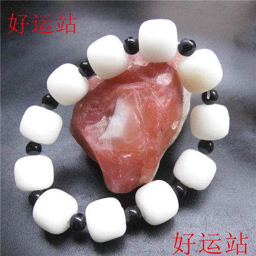 新款促销黄龙玉瓷白柱形珠子男士手链洁白手串亚光羊脂白手珠磨砂