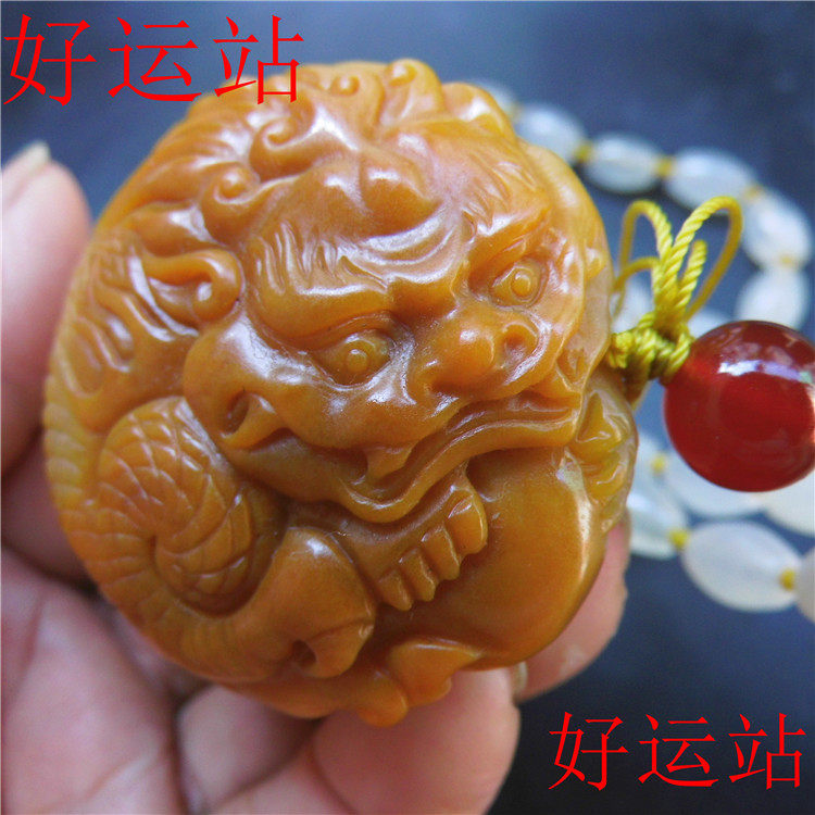 新款促销黄龙玉籽料貔貅戏珠男士挂件手工颈饰精品玉佩双面雕吊坠