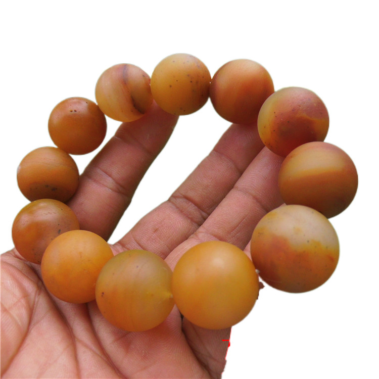 促销新款黄龙玉磨砂面圆珠手链男士亚光手珠黄蜡石手串盘玩手饰品
