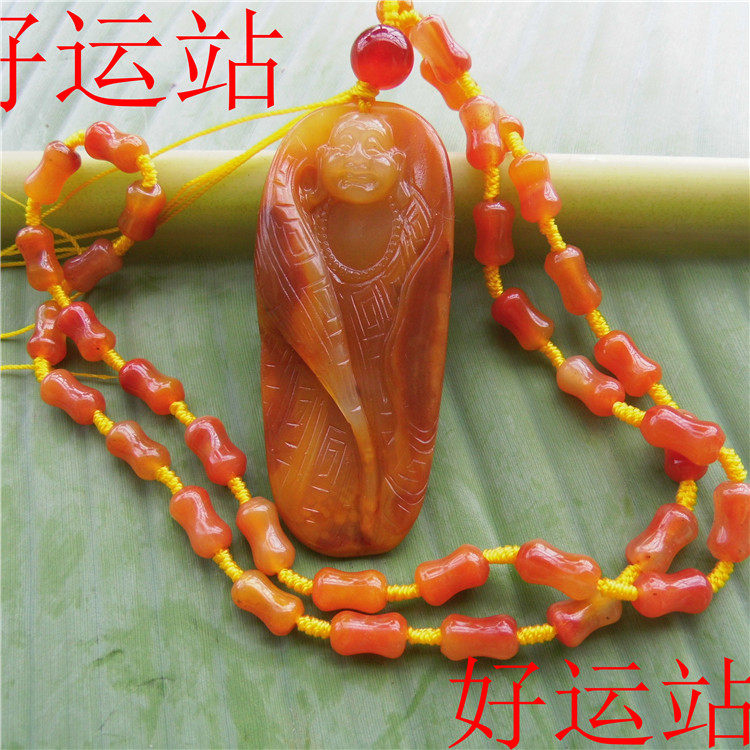 促销时尚手工精品黄龙玉罗汉吊坠玉石挂件黄蜡石项链带原皮颈饰品