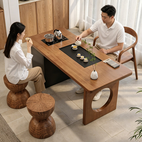 轻奢实木茶桌小户型家用实木泡茶桌现代简约办公室休闲阳台茶几