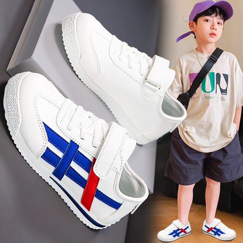 男童皮面小白鞋2025秋季儿童防滑板鞋中大童运动鞋男孩低帮跑步鞋