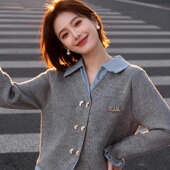 学院风衬衫 女2025新款 领毛衣外套上衣裙子套装 灰色假两件针织开衫