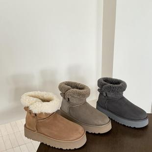 雪地靴羊皮毛一体保暖防滑棉鞋 2024新款 卷毛骑士靴 河南桑坡