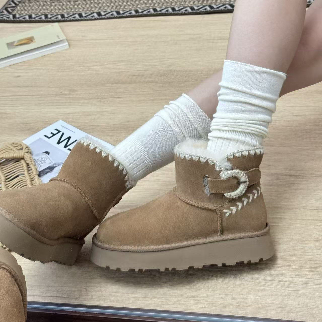 2025冬季新款毛线款厚底动态防水雪地靴女款加厚皮毛一体河南桑坡,女鞋,时尚雪地靴,淘宝优惠券,粉丝福利购,淘宝优惠卷