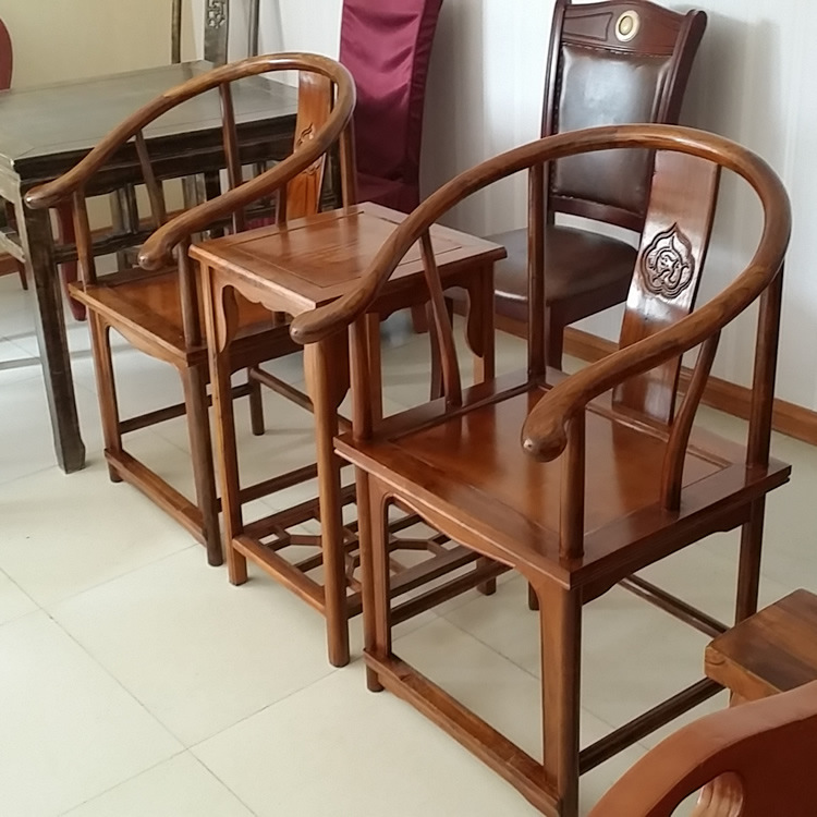 厂家直销仿古榆木中式实木圈椅办公椅皇宫椅三件套榆木椅做旧茶几