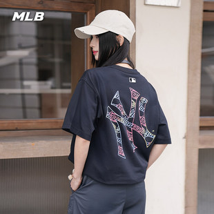26新款MLB情侣短袖男女NY幻彩印花凉感宽松休闲运动T恤3ATSB1463