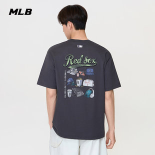 MLB情侣短袖男女26新款NY手绘印花凉感宽松休闲运动T恤3ATSN0163
