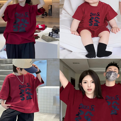 高端亲子装一家三口夏款短袖