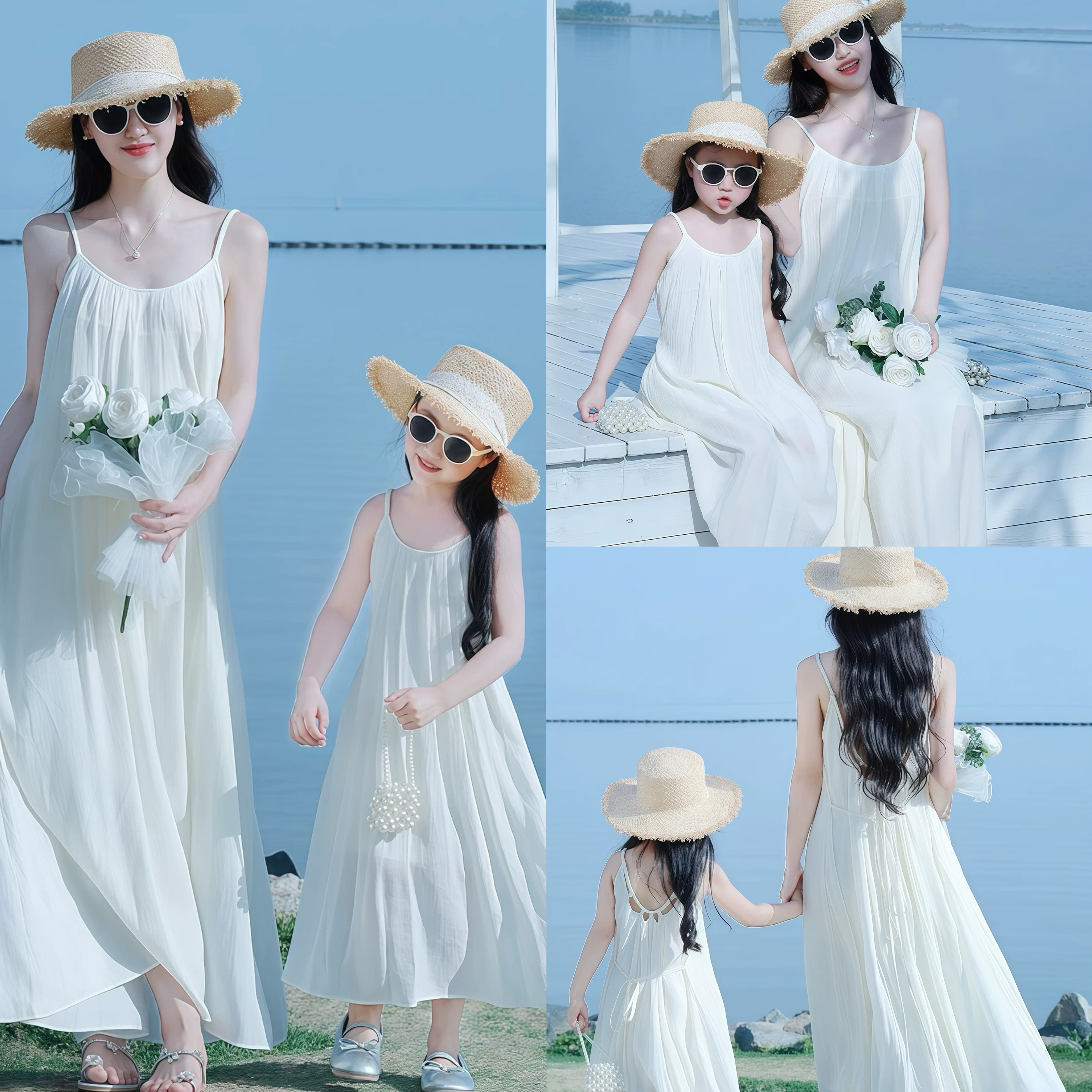 海边度假亲子装母女款2026新款连衣裙夏季出游中长款女孩沙滩裙子