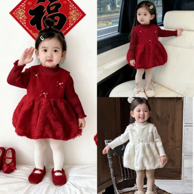 冬季女宝宝加绒公主裙套装女童