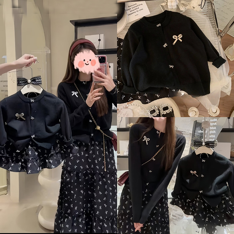 蝴蝶结针织衫母女装套装