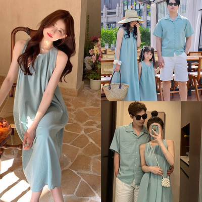 高端亲子装夏装一家三口兄妹装